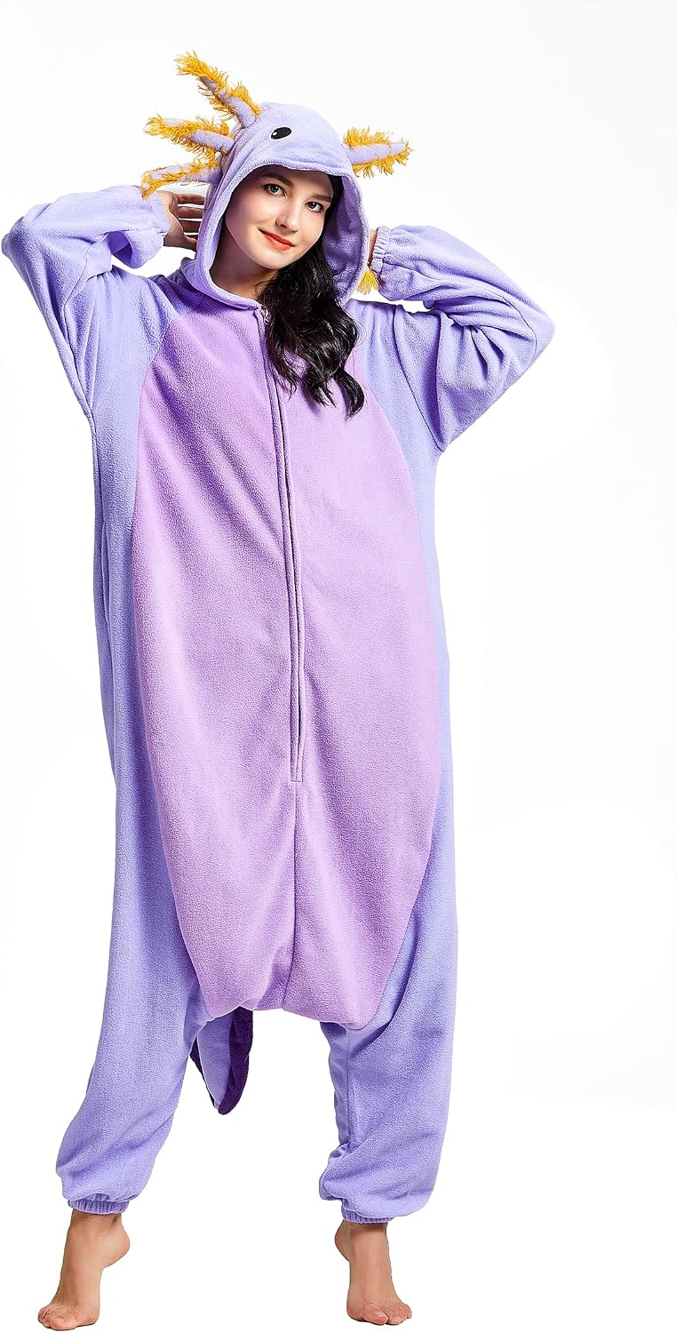 Detalle 2 de DELEY Adult Axolotl Onesie Costume with Plush Fabric and Side Pockets