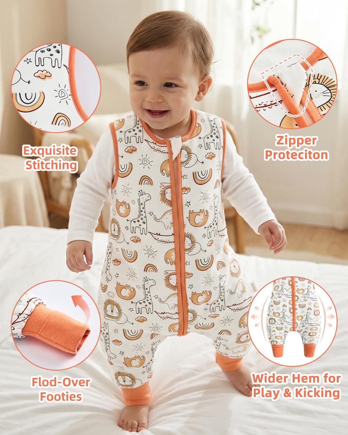 Detalle de WYTbaby 2 Pack Sleeping Bag with Legs (0.5–1.5 Tog) – 100% Cotton Baby Sleep Sack