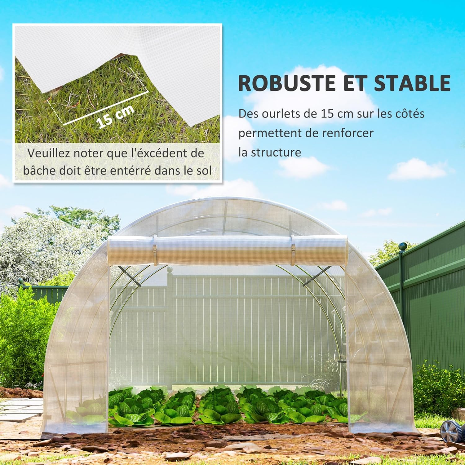 Thumbnail 3 de Outsunny Bâche de Rechange Serre Tunnel 12 m² – 4 x 3 x 2 m, PE Anti-UV, 8 fenêtres et porte enroulable