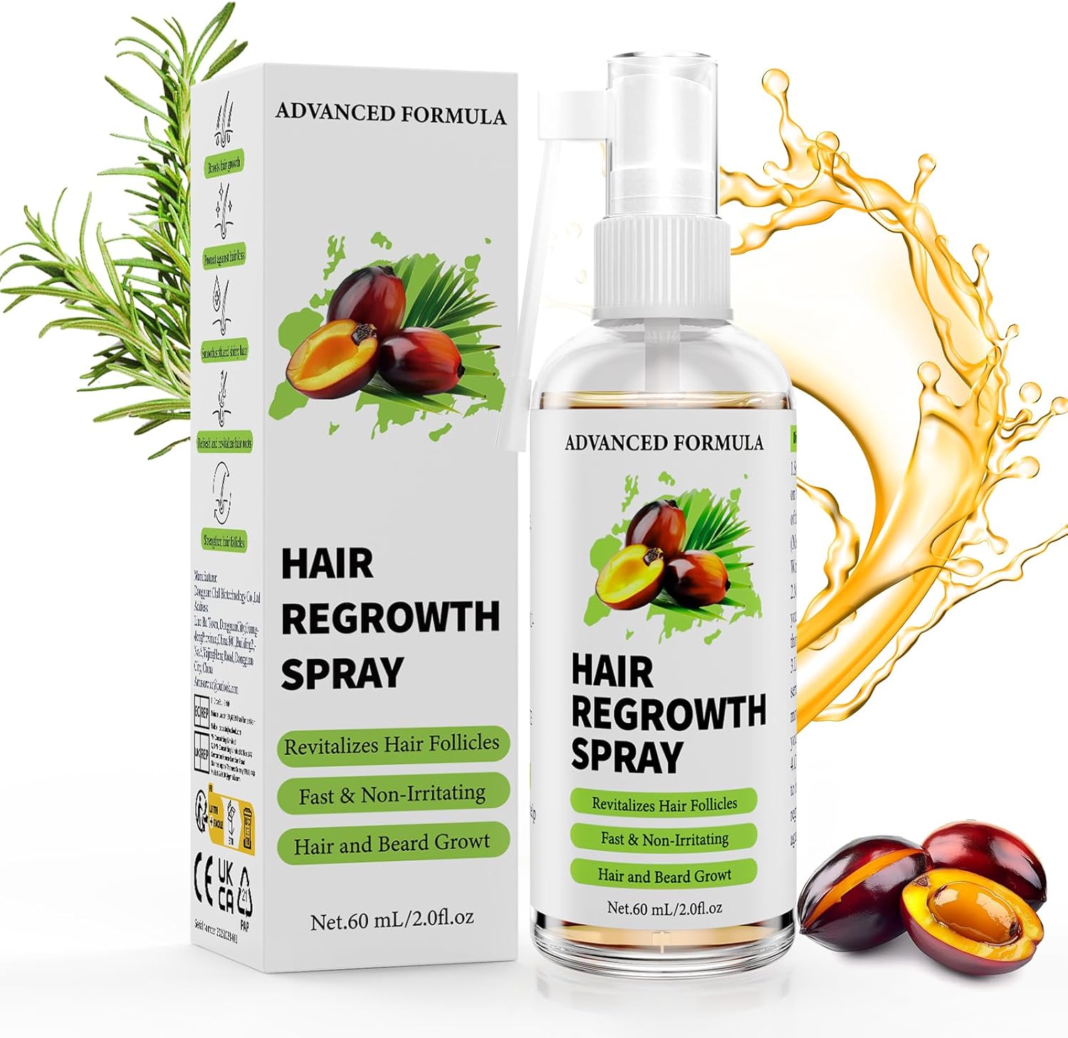 Detalle de Ballphl Siero Crescita Capelli Anticaduta 60 ml – Lozione spray a base di rosmarino, biotina, olio di ricino e batana