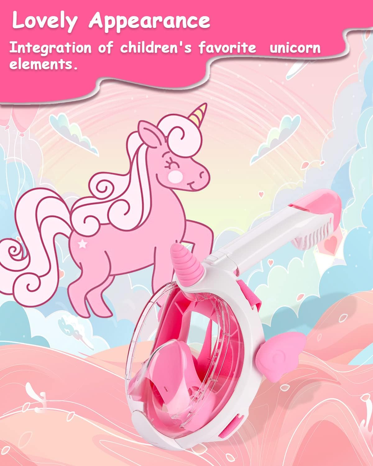 Thumbnail 1 de Flyboo Maschera da Snorkeling per Bambini Unicorno: visione 180°, pieno facciale, anti-appannamento