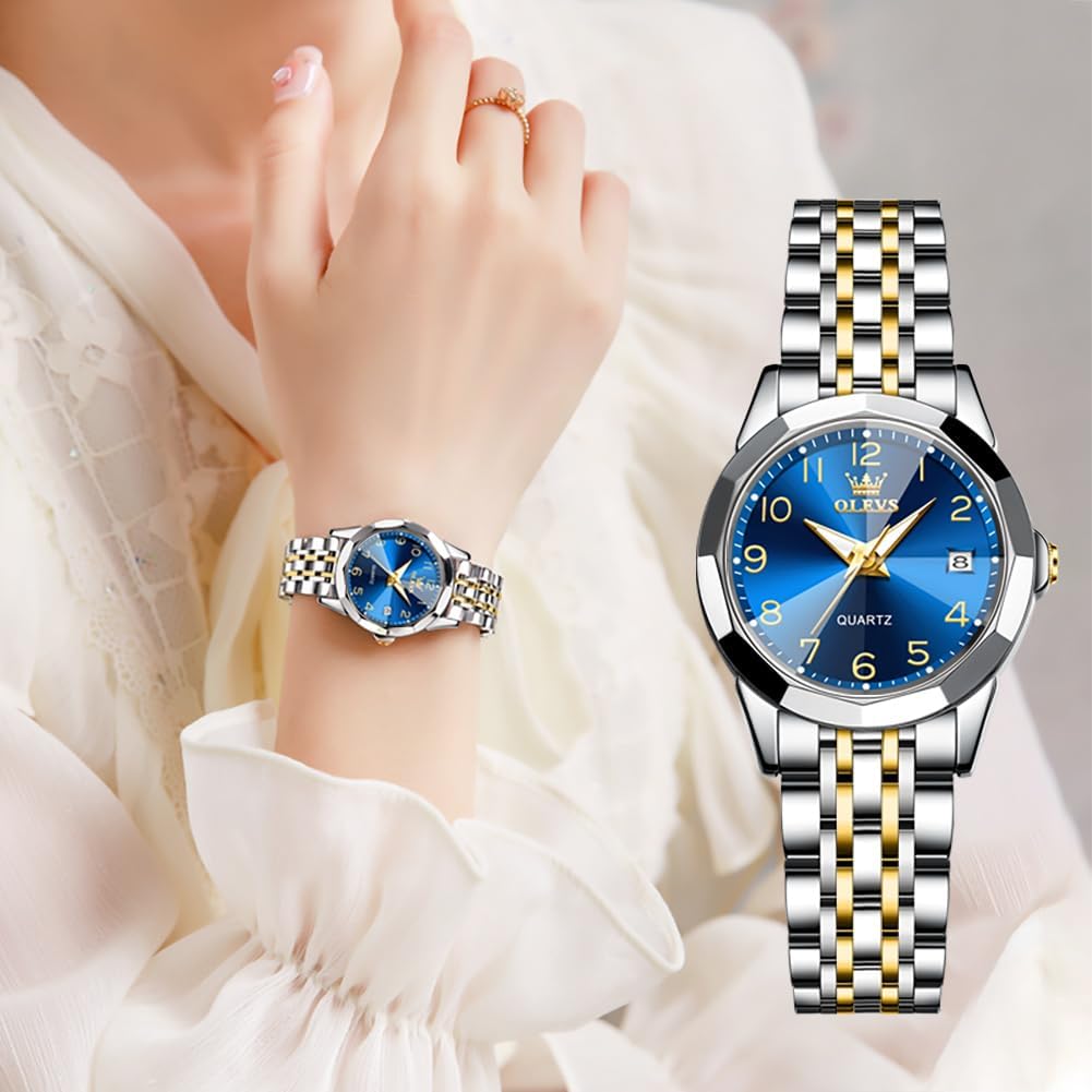Detalle 2 de OLEVS Montre Femme Analogique Quartz en Acier Inoxydable — Étanche, Lumineuse, Diamant et Cadeau Élégant