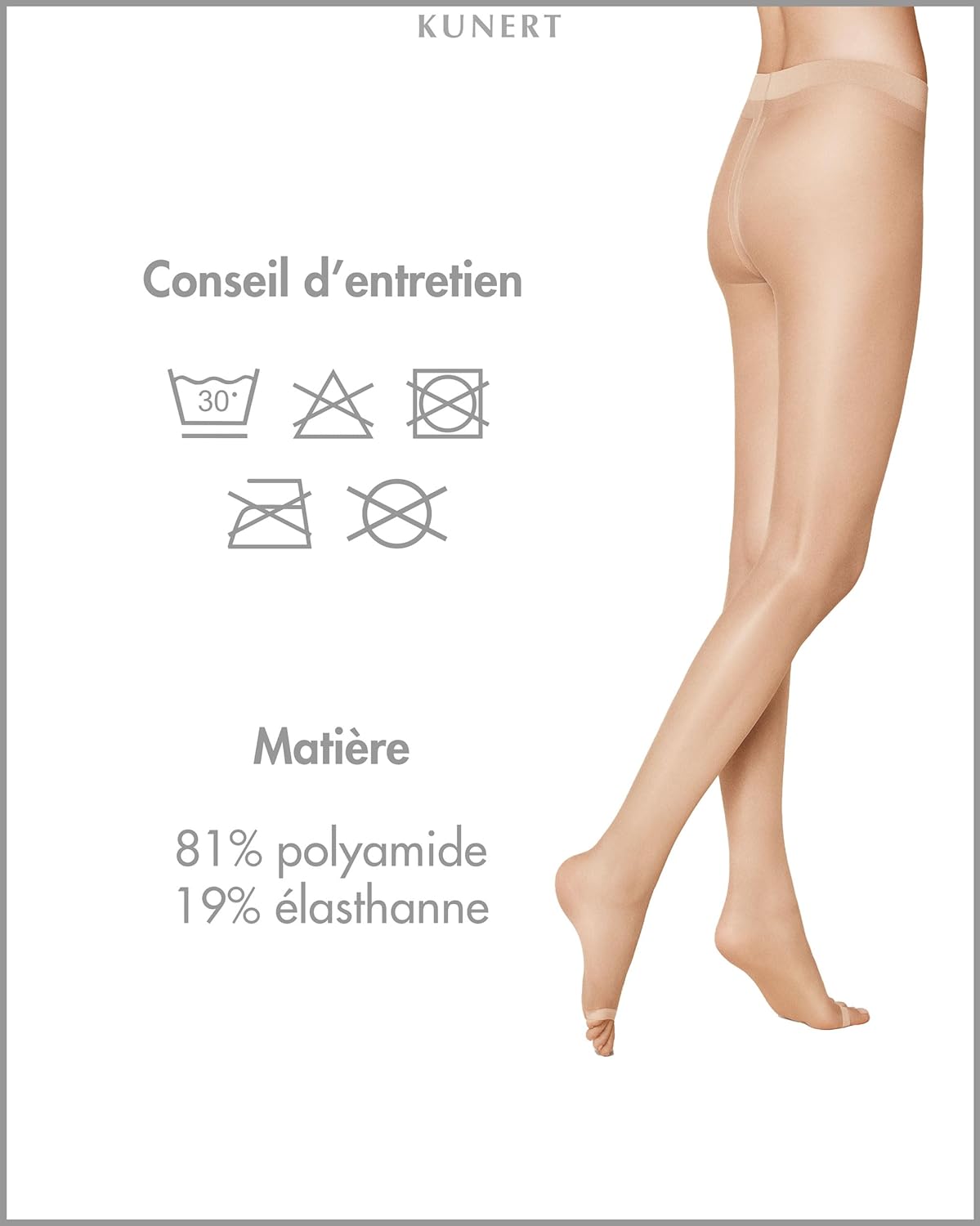 Detalle de Kunert Collant Femme Beige (teint 3520), 10 den, Fresh Up toeless – taille 44-46