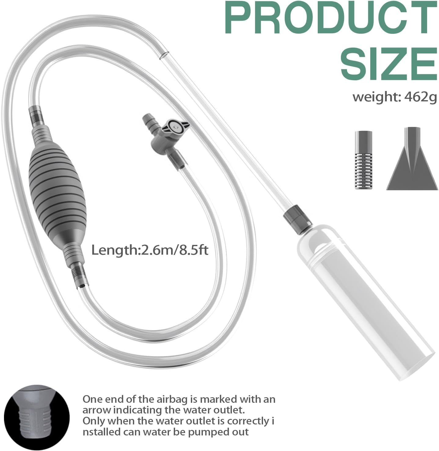 Detalle 2 de ZYQUES 3 in 1 Fish Tank Syphon Pump Kit (260 cm) with gravel cleaner, filter grid and air-pressing button