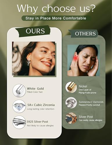 Thumbnail 7 de CASSIECA Sterling Silver Dangle Earrings for Women – Triple Hoops with Cubic Zirconia