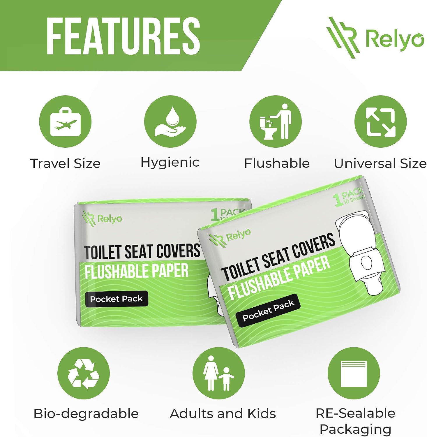 Detalle de Relyo Toilet Seat Cover Paper Flushable (50 Pack) – XL, Biodegradable & Travel-Ready