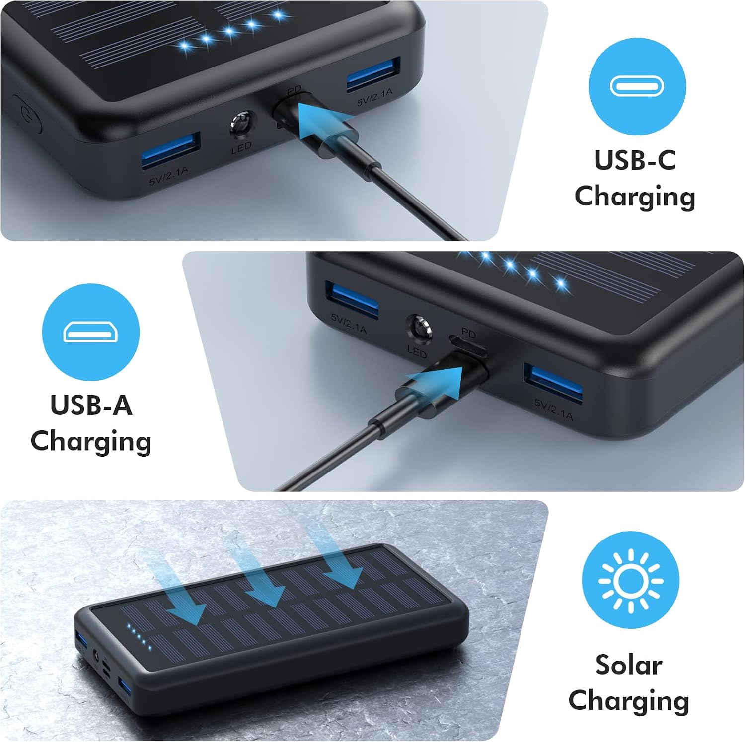 Thumbnail 3 de Power Bank USB C 26800mAh mit Solarfunktion – PD 3.0 Schnellladung, Outdoor