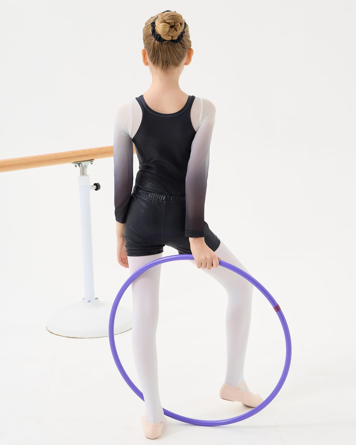 Thumbnail 2 de JiAmy gymnastikdräkt för flickor med 3/4-ärm, mesh, strass och shorts