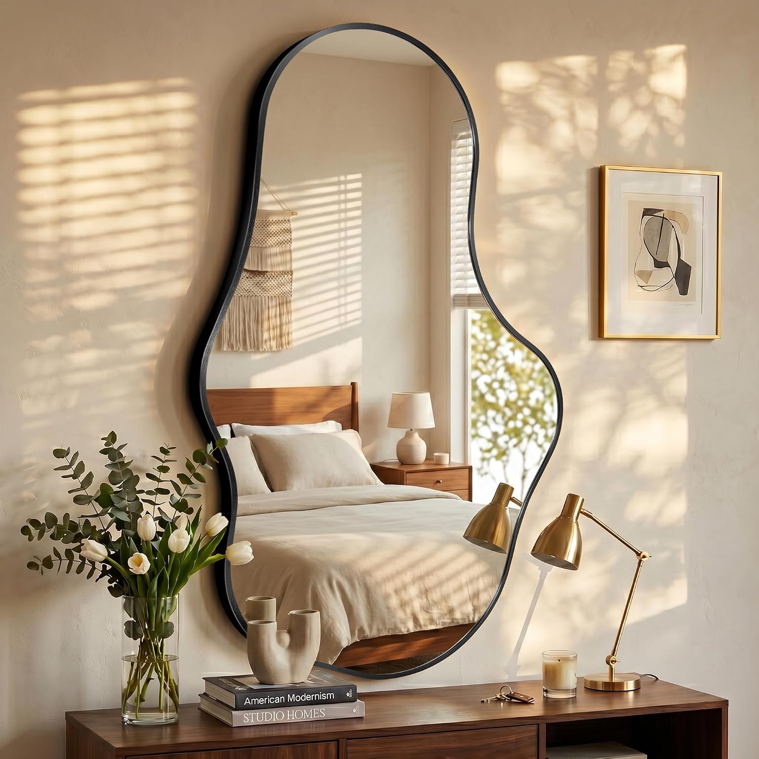 Thumbnail 3 de Fahomiss Specchio da Parete Ondulato Irregolare con Cornice in Alluminio – Design Astratto per Bagno, Camera e Ingresso