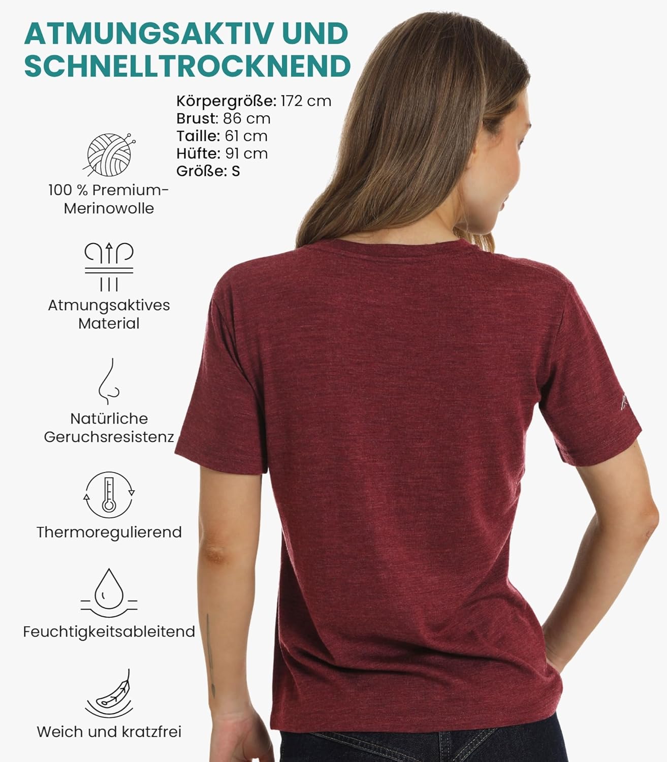 Thumbnail 1 de 100% Merino Shirt Damen V-Ausschnitt – Atmungsaktives Merino-Unterhemd, schnelles Trocknen