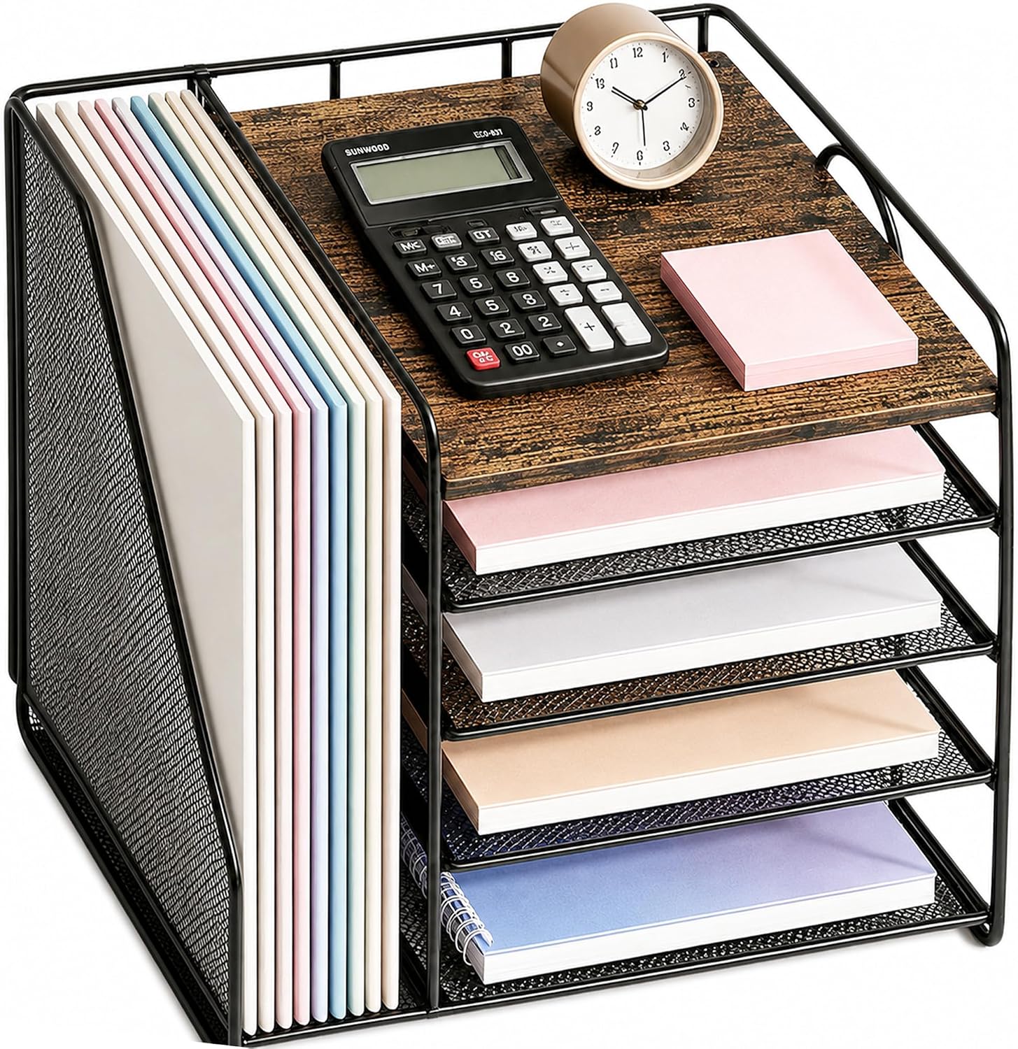 Detalle de OPNICE Desk Organizer 5-Tier Metal Letter Tray, Brown