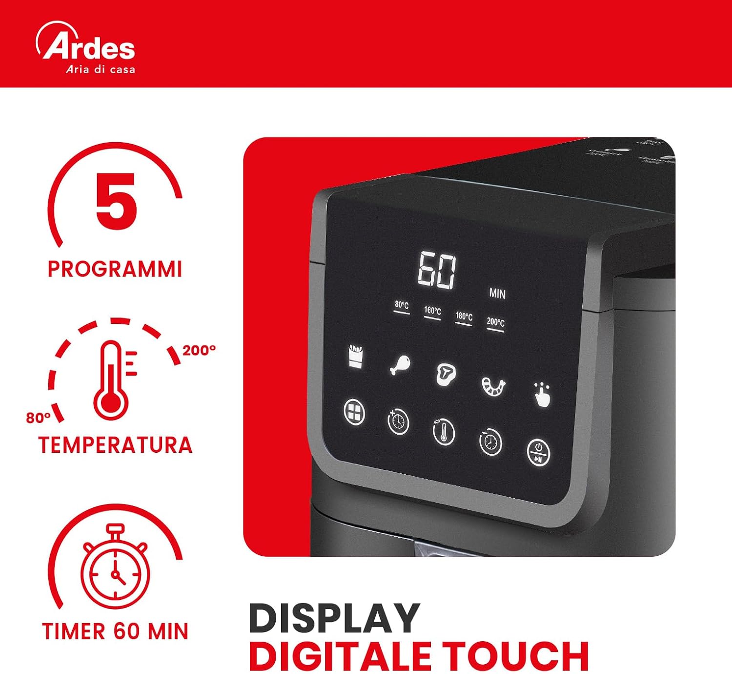 Thumbnail 4 de Ardes ARFRYA10L INFINITY – Friggitrice ad aria sottile XL da 5 litri con touch screen digitale
