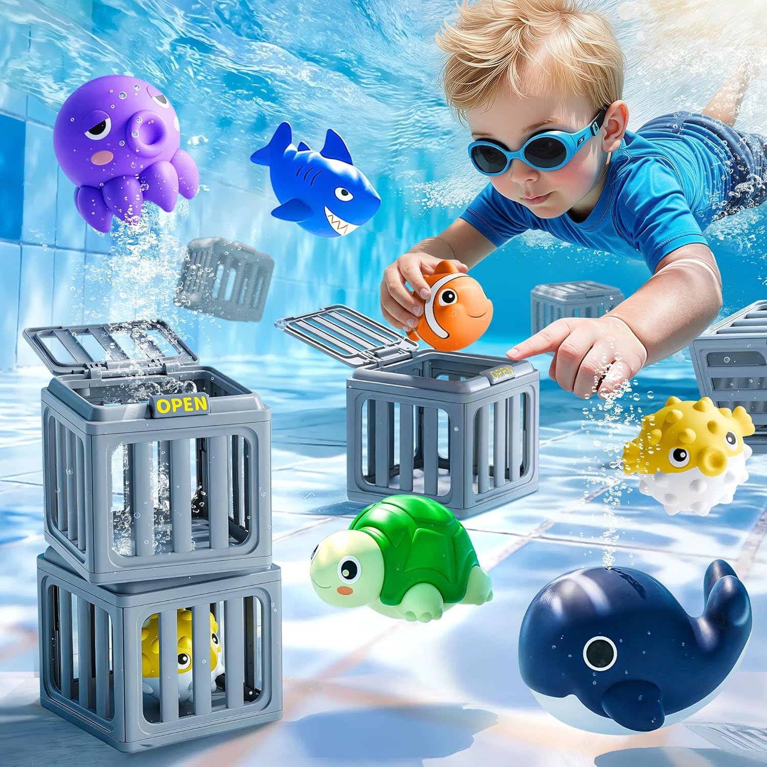 Detalle de Funscape Kids Pool Diving Toys: Ocean Pals Dive Set for Pool, Bath, and Beach Fun