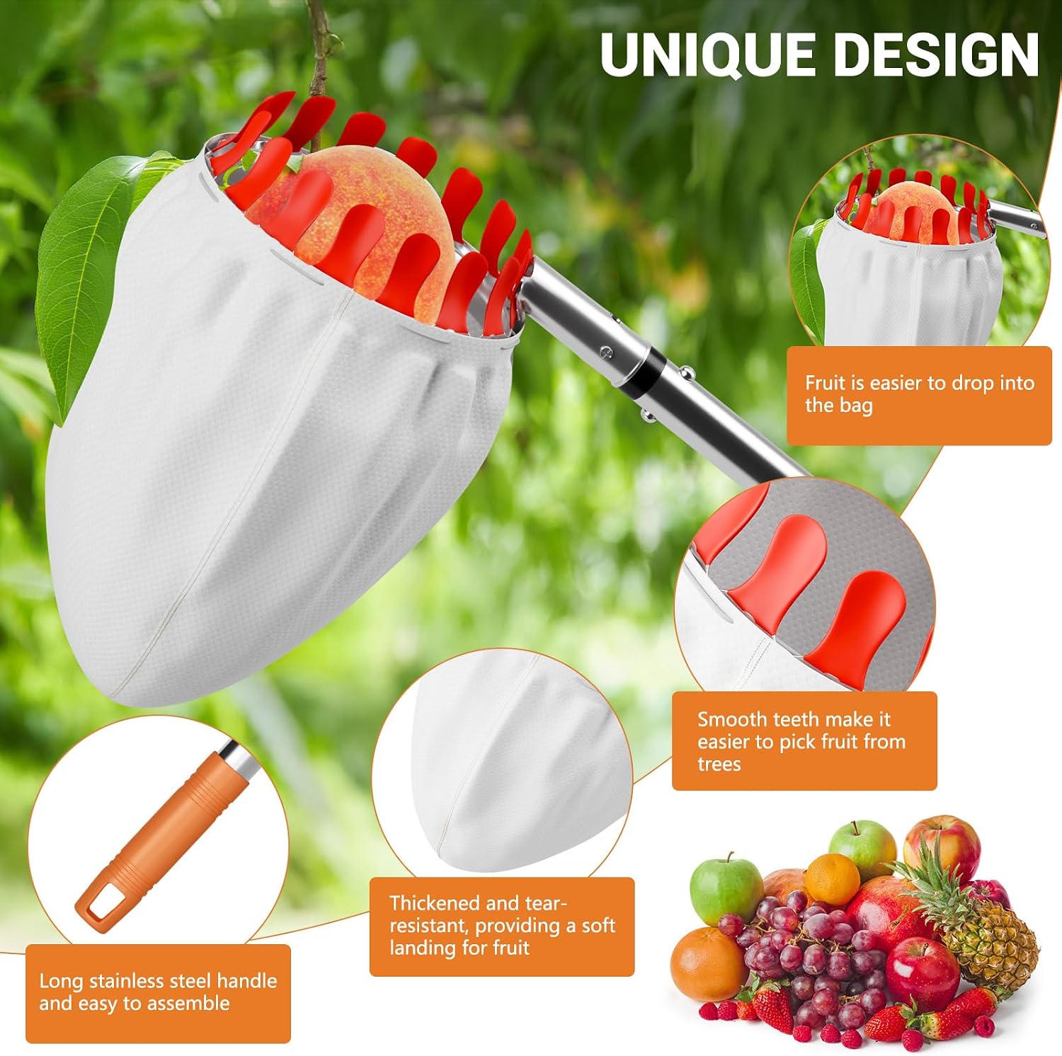 Detalle de Apple Picker – zbierak do owoców 4,2 m z bawełnianym workiem 16 cm