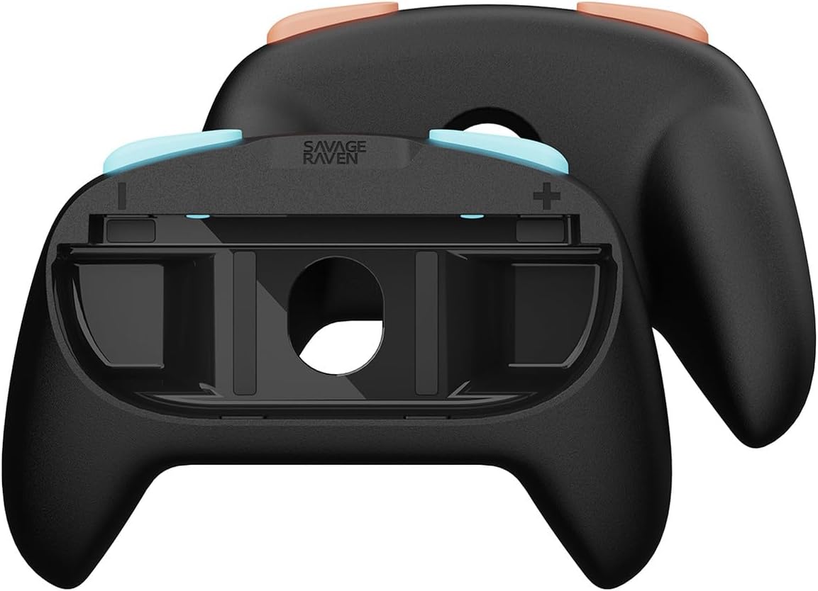 Detalle de SAVAGE RAVEN MiniGrip Hand Grip für Nintendo Switch 2 Joy-Con | Neon Blau & Rot