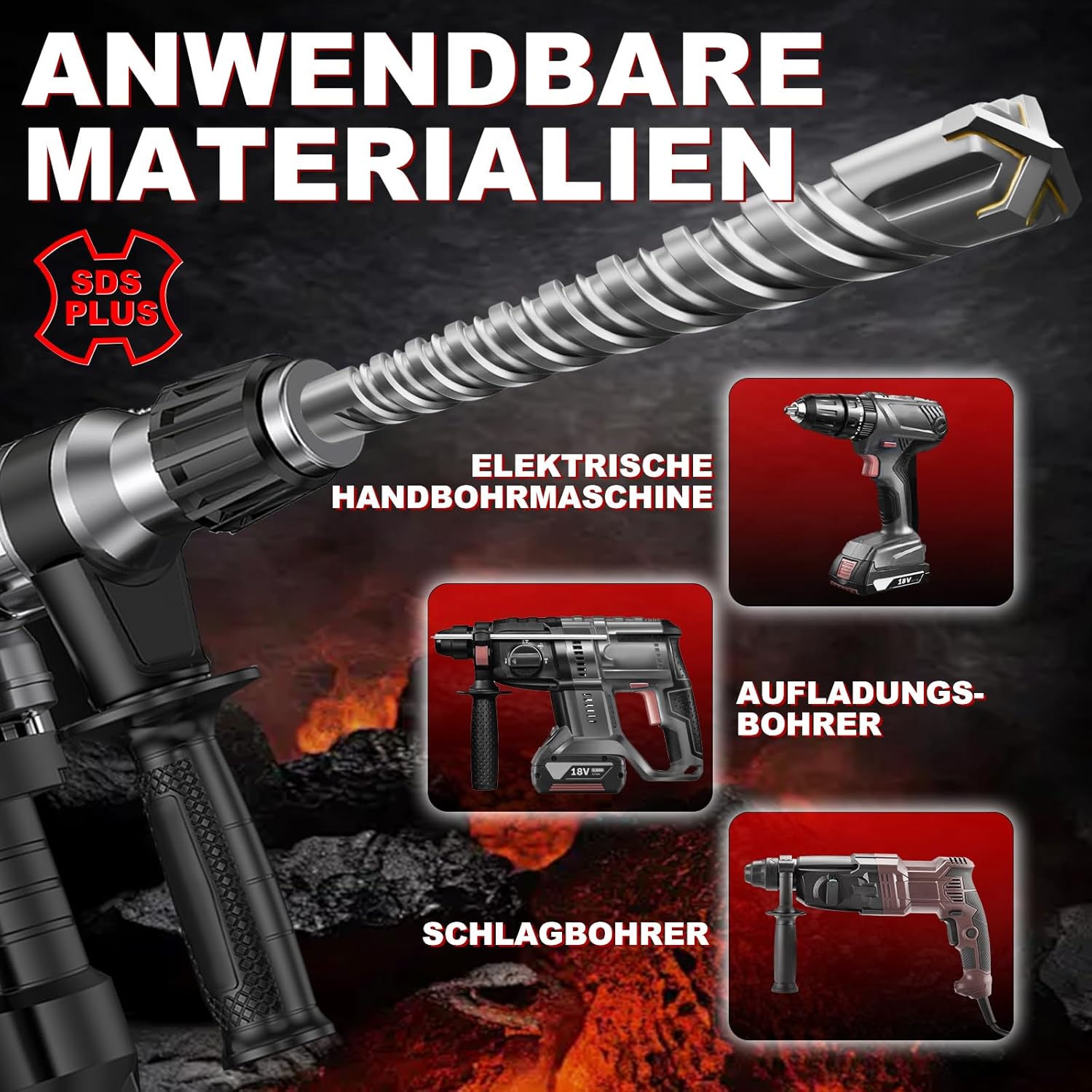 Thumbnail 5 de METOTY SDS-Plus Bohrer 35 mm × 350 mm mit 4 Hartmetallschneiden – Stein-, Beton- und Mauerwerksbohrer