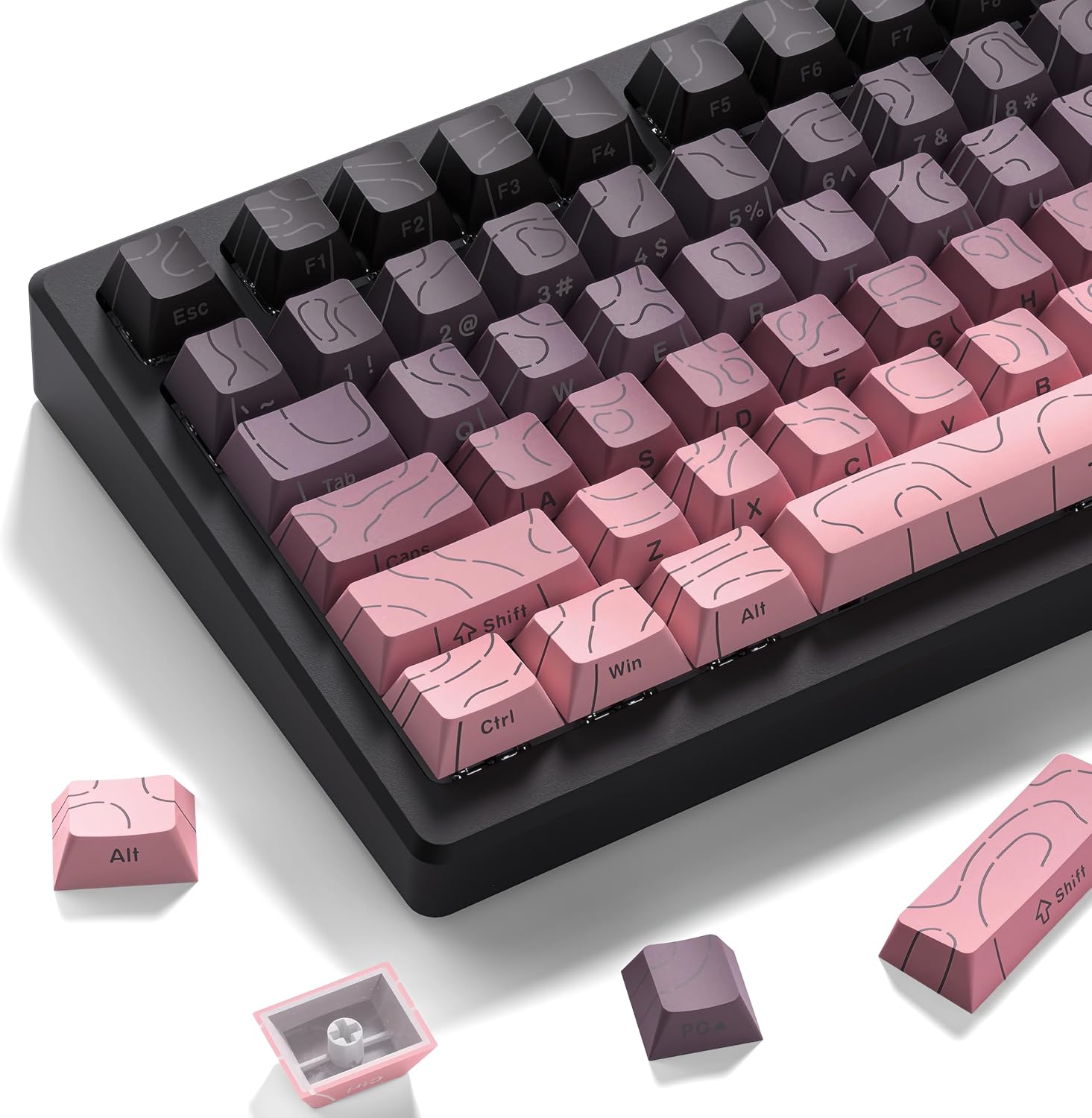 Detalle de dagaladoo Pink 134-Key PBT Keycaps, Topographic Side Print, Cherry Profile