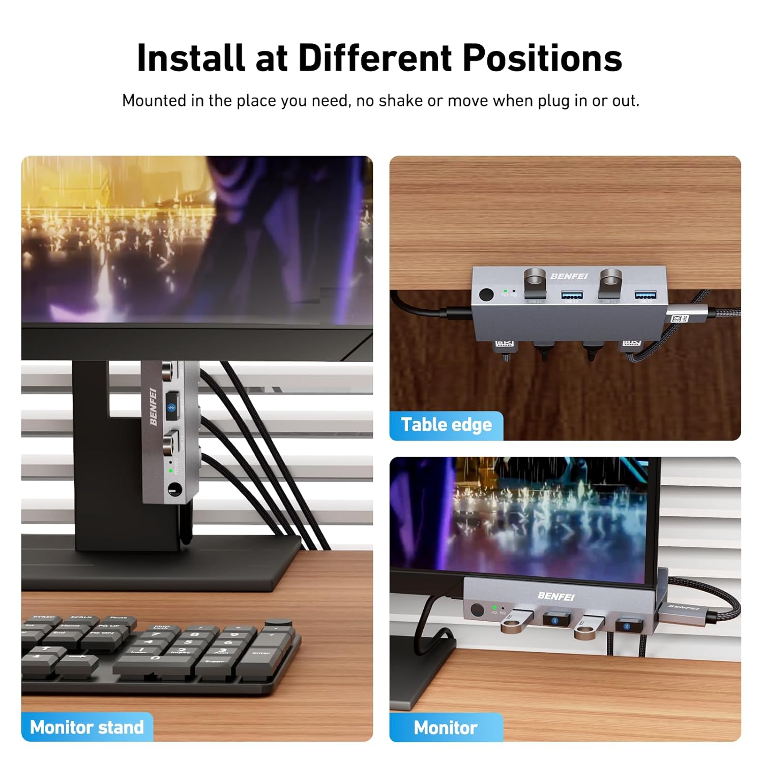 Detalle de BENFEI HDMI 2.1 KVM Switch für 2 PCs (8K@60Hz) mit USB 3.0, 4 USB-Ports und Monitor-/Tastatur-Maus-Sharing