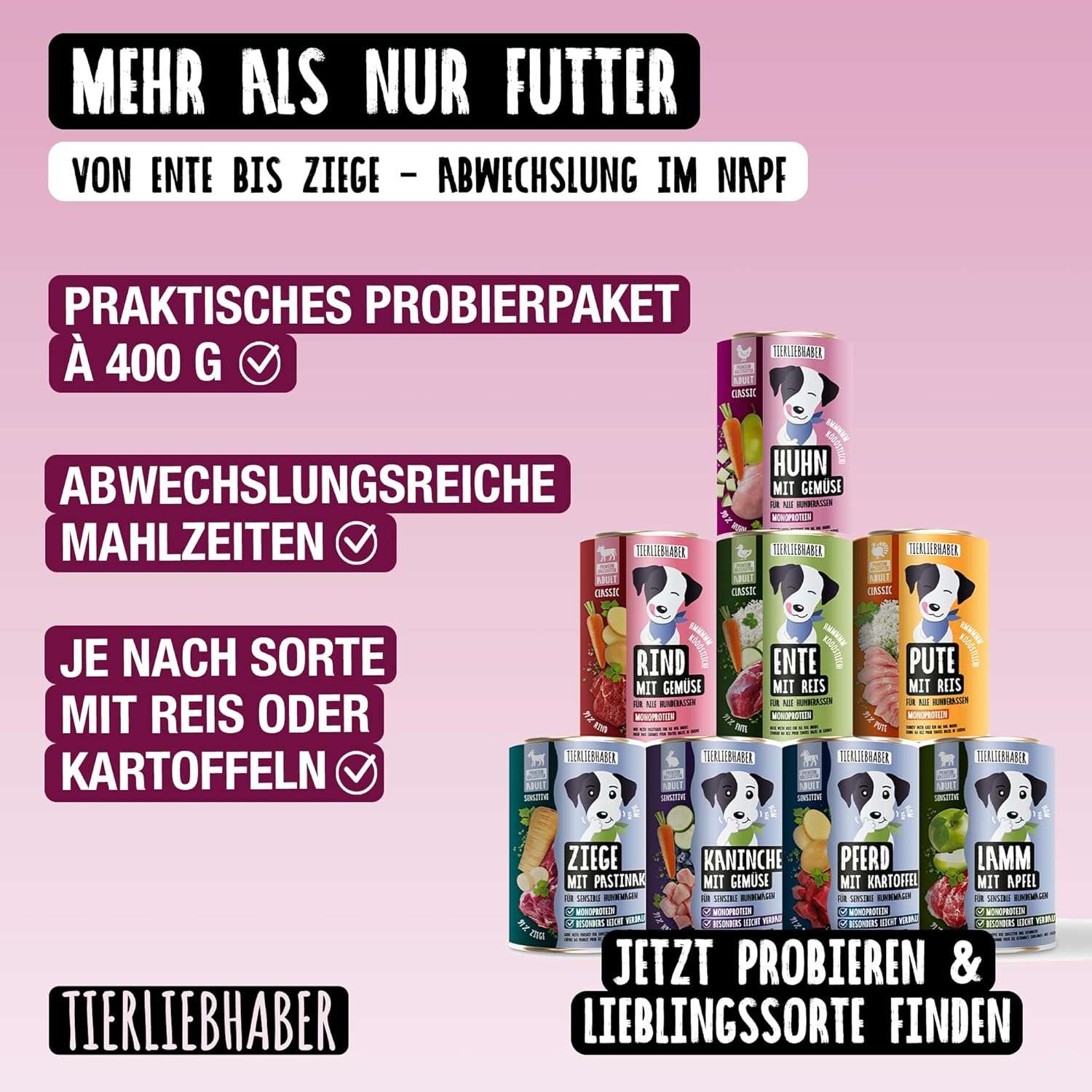 Detalle 2 de TIERLIEBHABER Nassfutter für Hunde Probierpaket 8x400 g (Huhn mit Gemüse) – von Tierärzten entwickelt