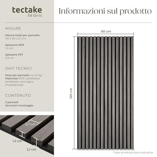 Detalle de TecTake Set di 2 Pannelli Acustici in MDF con Impiallacciatura di Rovere – Design moderno e assorbimento sonoro efficace