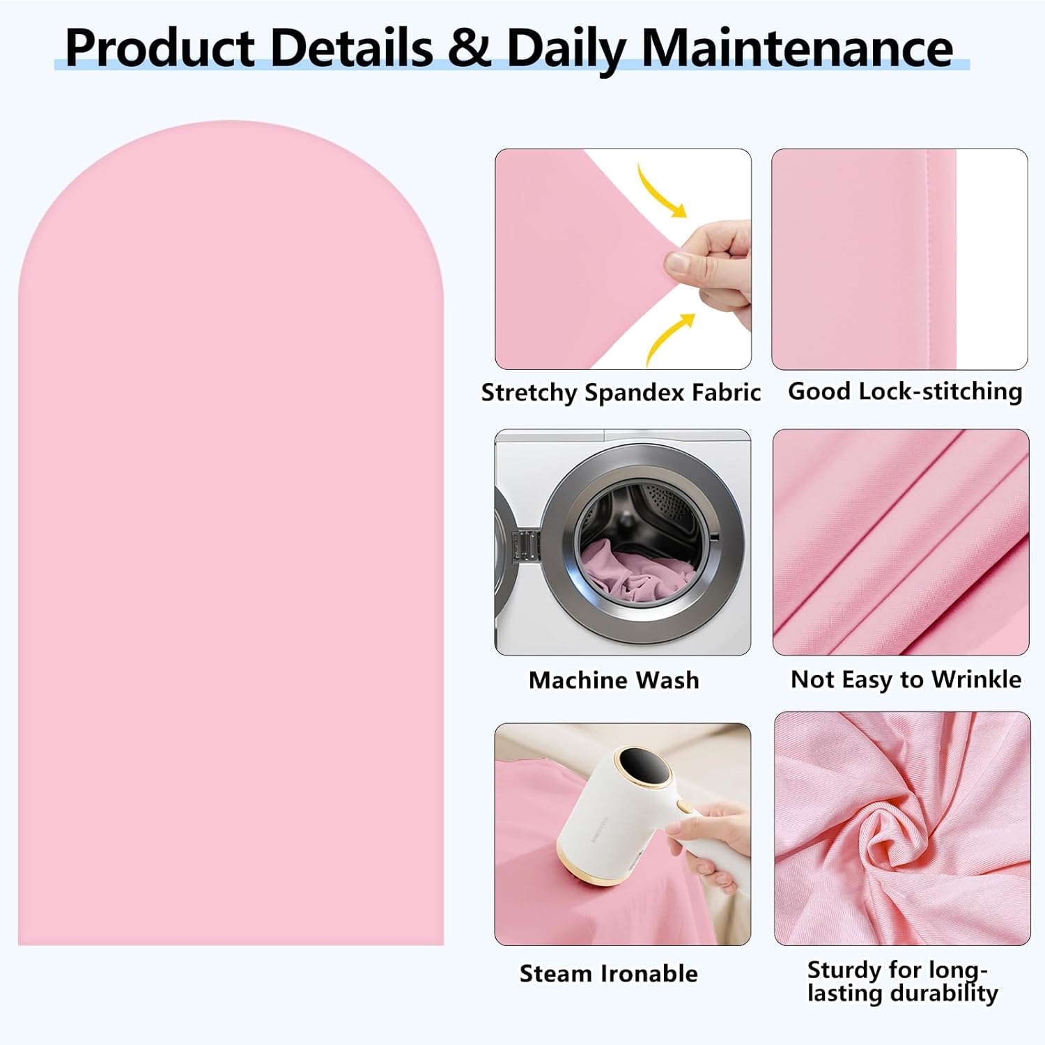 Detalle 2 de HEMMOTOP Pink Arch Backdrop Cover 7.2 ft — Stretchy Spandex Arch Wrap for Balloons & Photos