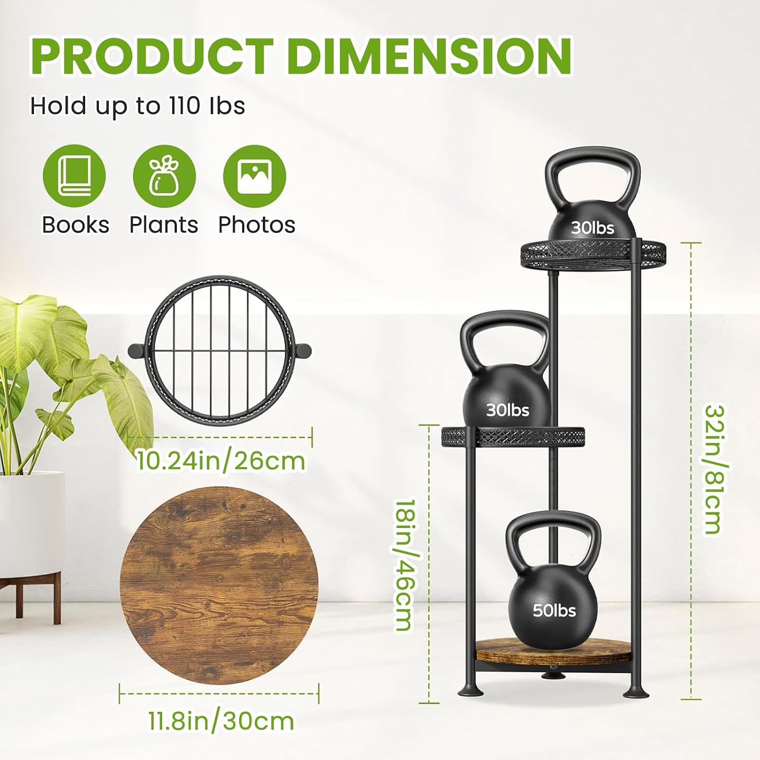 Detalle de Atpddpey 3-Tier Corner Plant Stand, Metal and Wood with Adjustable Feet