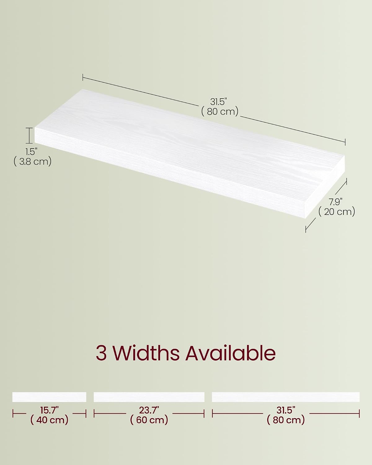 Detalle de VASAGLE LWS028WE01 floating shelf 20 x 80 cm