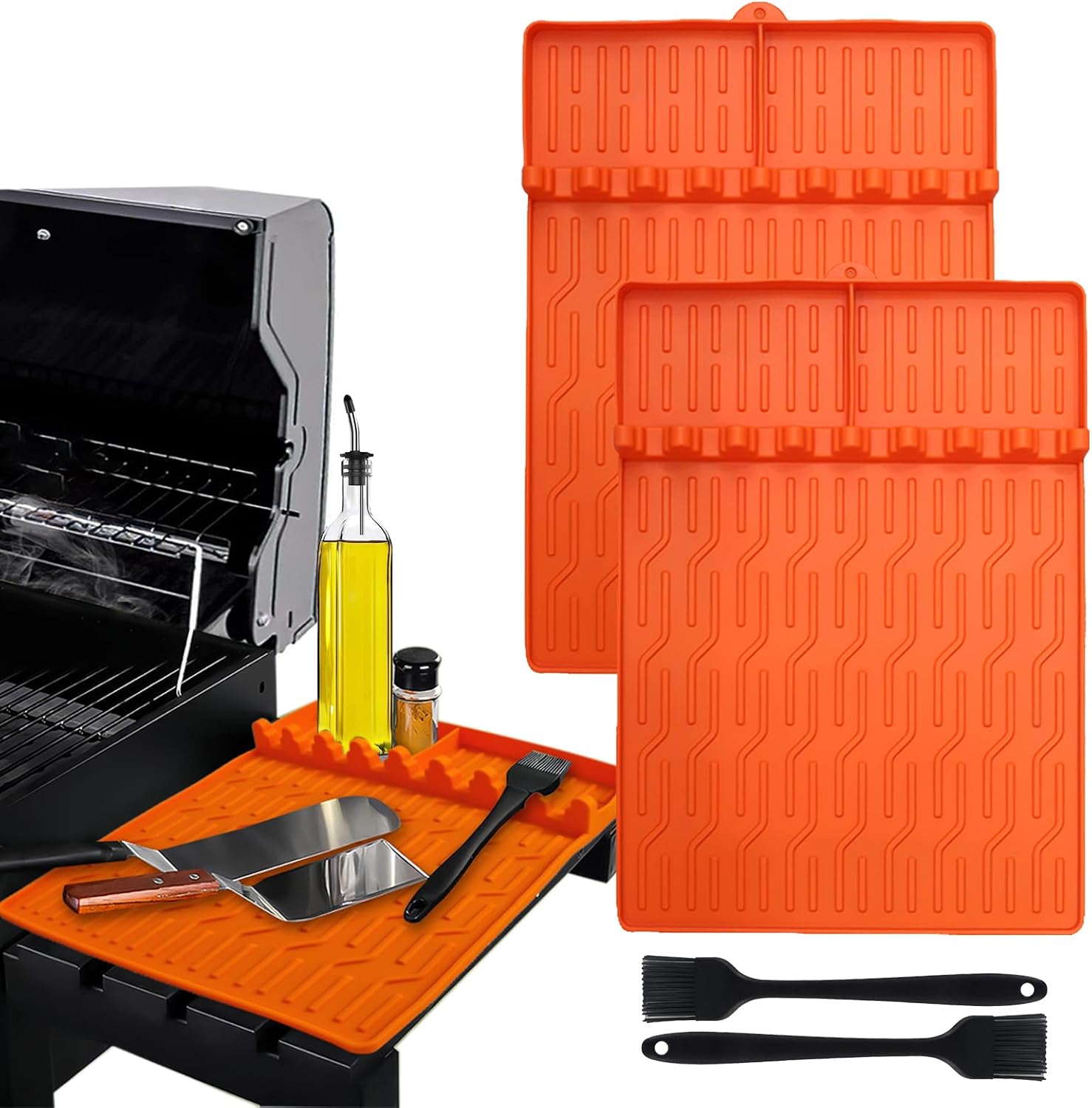 Detalle de Rusisi Model 2 Silicone Grill Mats, Non-Slip with 2 BBQ Brushes