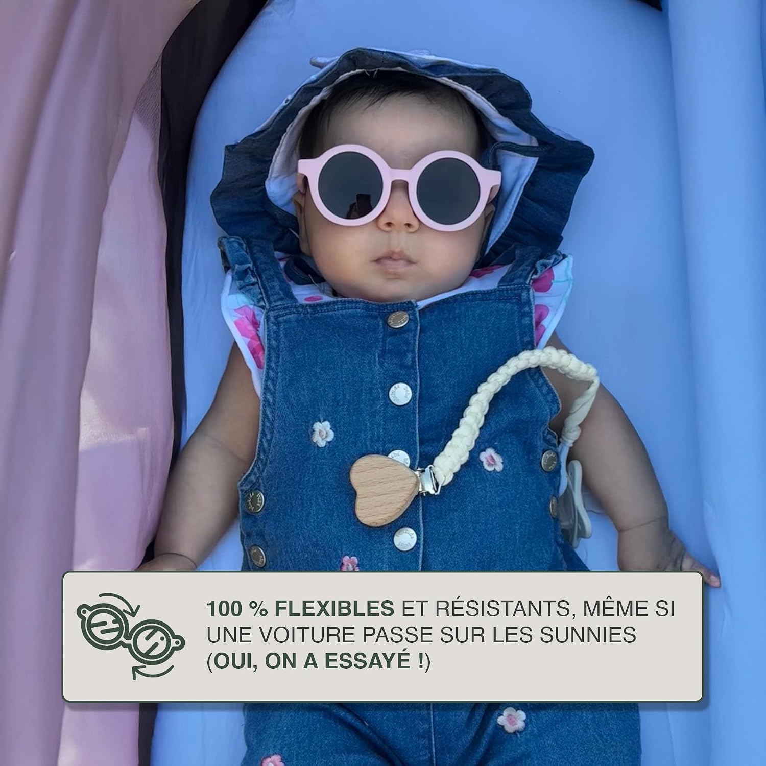 Detalle de BABYMOCS Lunettes de soleil rondes pour bébé 0–1,5 ans – Protection UV 400, cadre flexible et sans BPA