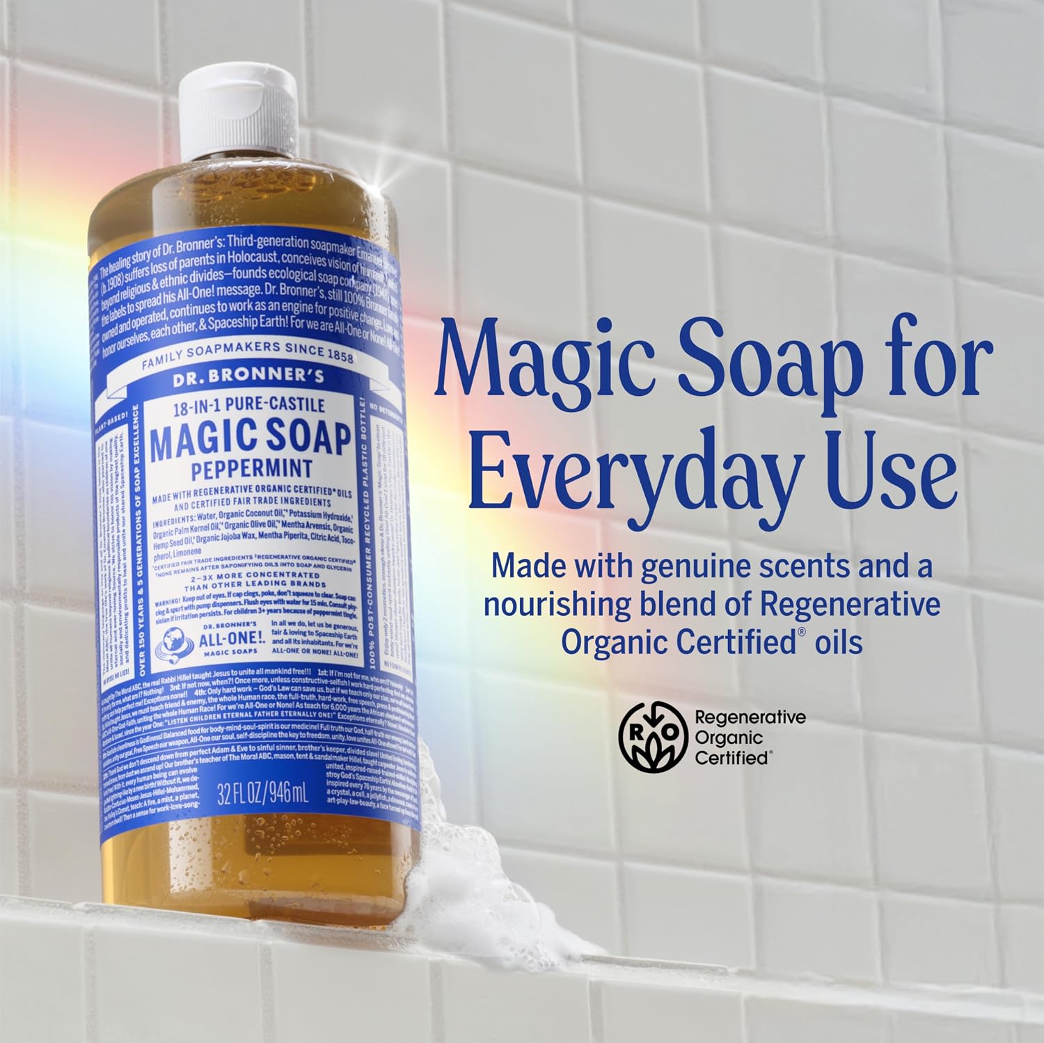 Thumbnail 1 de Dr. Bronner's SG_B001ET77YI_US Peppermint Castile Liquid Soap, 32 oz 2-Pack