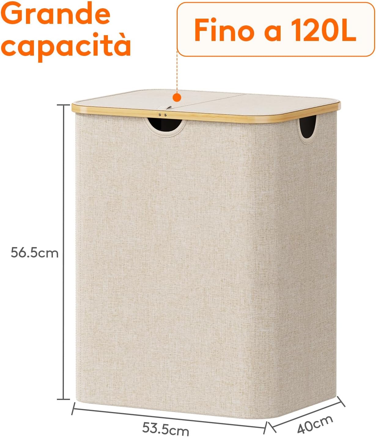 Thumbnail 3 de Lifewit Cesta Portabiancheria 120 L con Coperchio, pieghevole in bambù beige