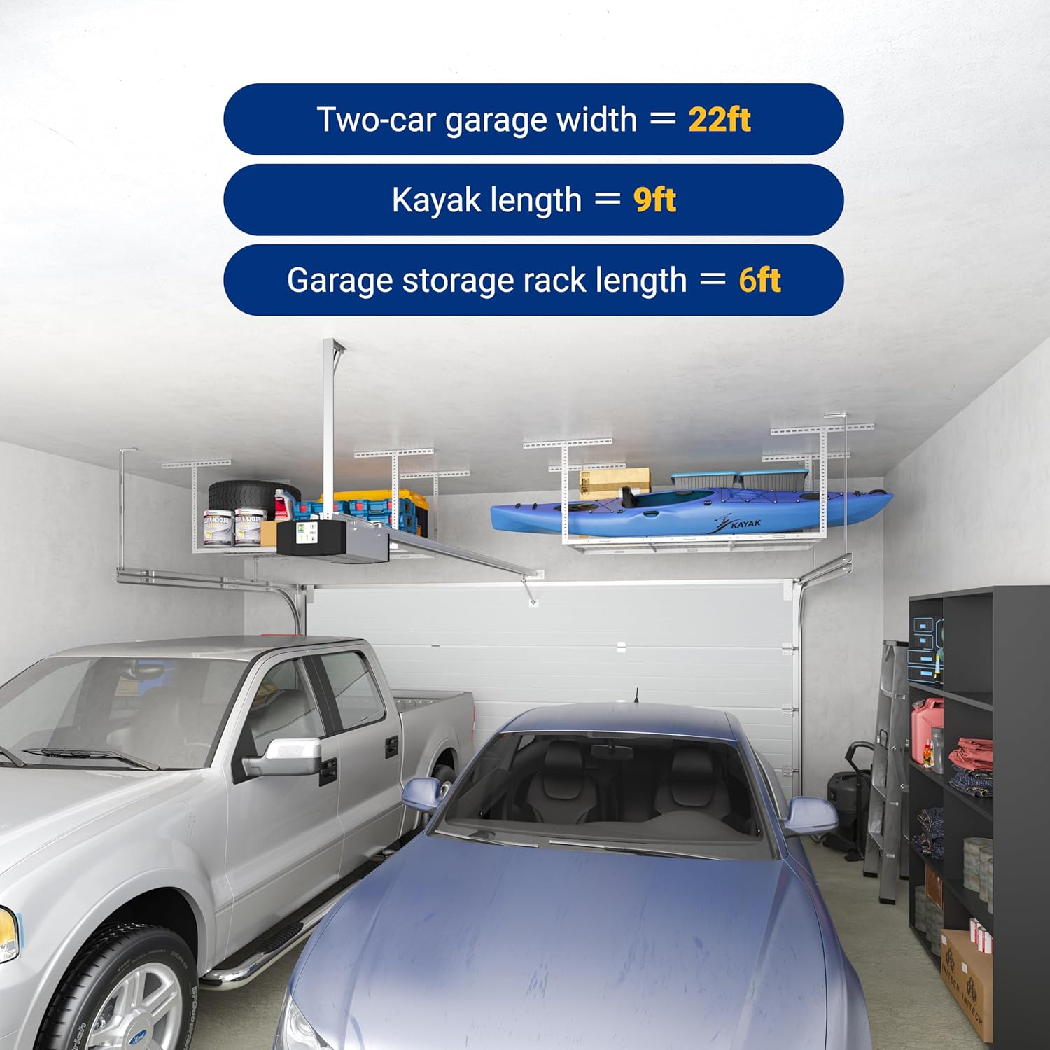 Thumbnail 6 de FLEXIMOUNTS 3x6 Overhead Garage Storage Adjustable Ceiling Rack (White) — 72" x 36" x 22–40