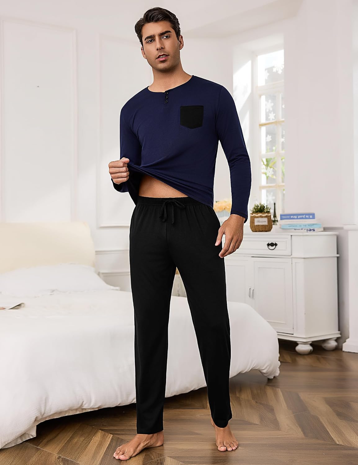 Detalle 2 de Bresdk Pyjama Homme Hiver Coton 2 pièces