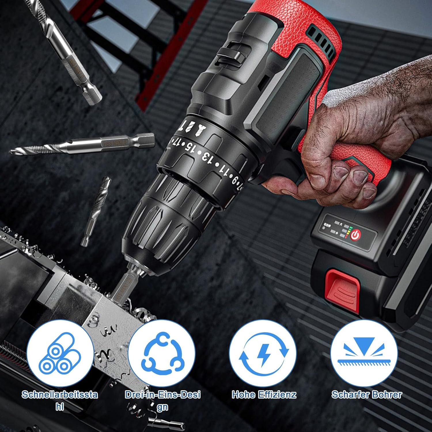 Thumbnail 2 de 6-teiliges Kombi-Bohrer & Gewindeschneider-Set M3–M10 (HSS) mit Rostschutzbeschichtung – für Metall, Holz & Kunststoff