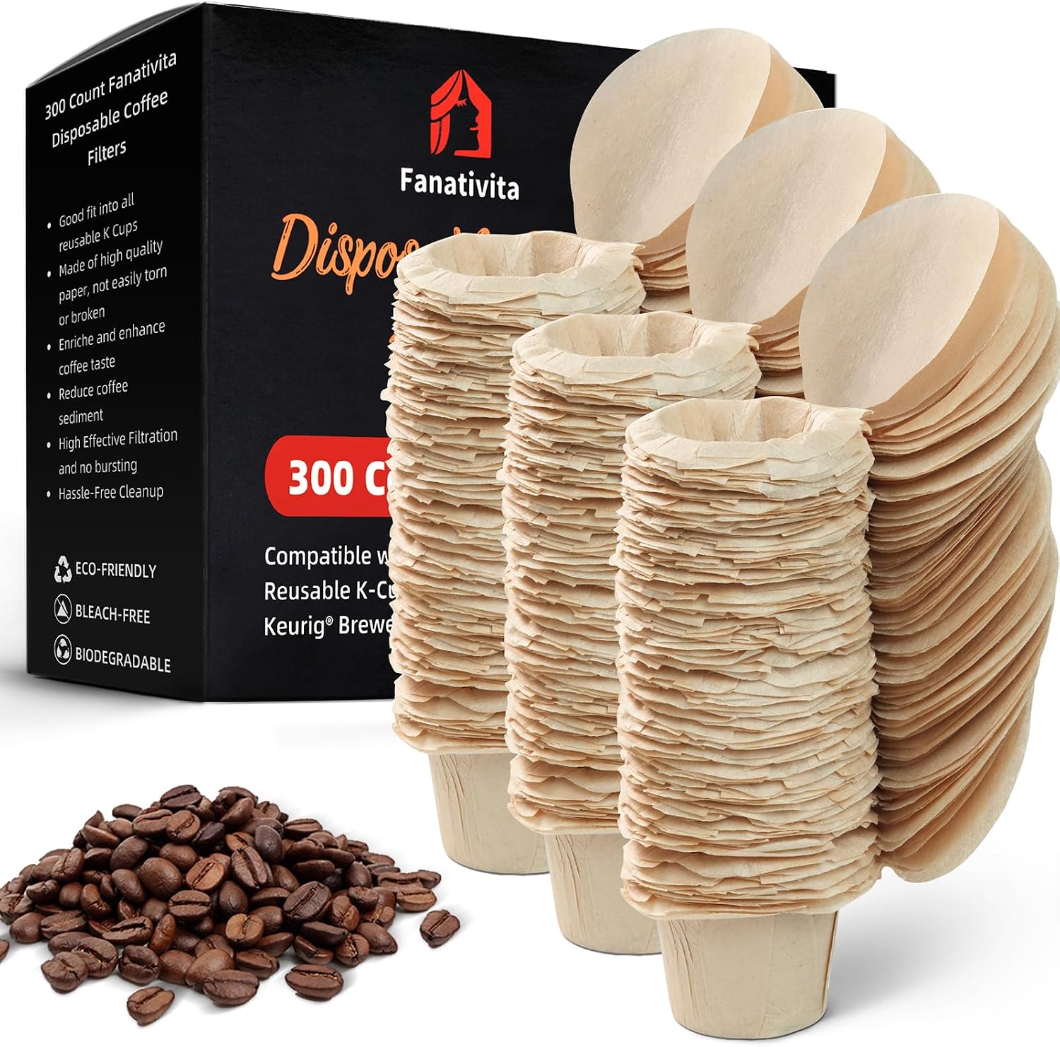 Detalle de Fanativita KCUPFILTER-LID K-Cup Coffee Filters with Lids, Unbleached, 300 Count