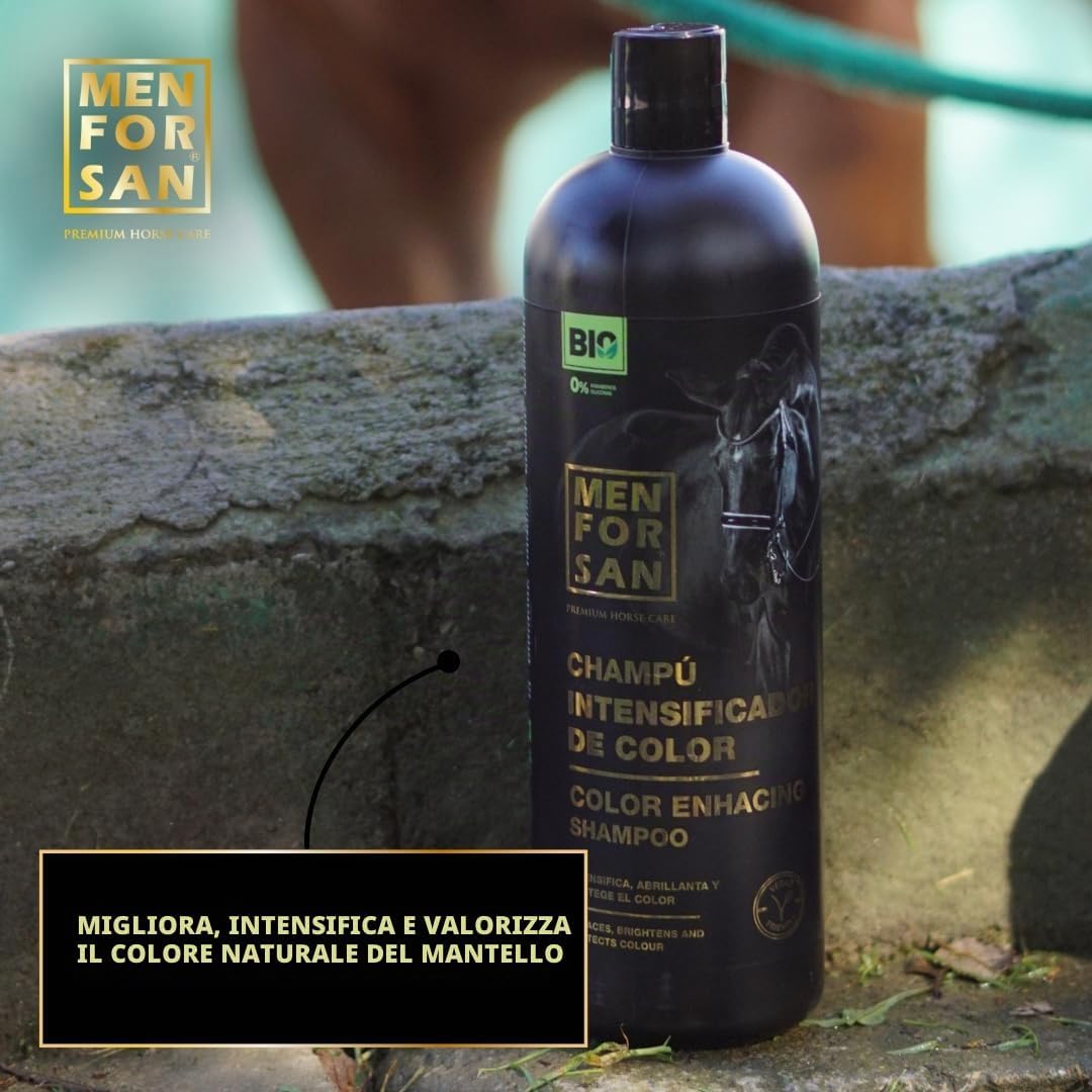 Detalle de MENFORSAN Shampoo intensificatore di colore per cavalli 5L – bio, vegano e neutro per tutte le razze