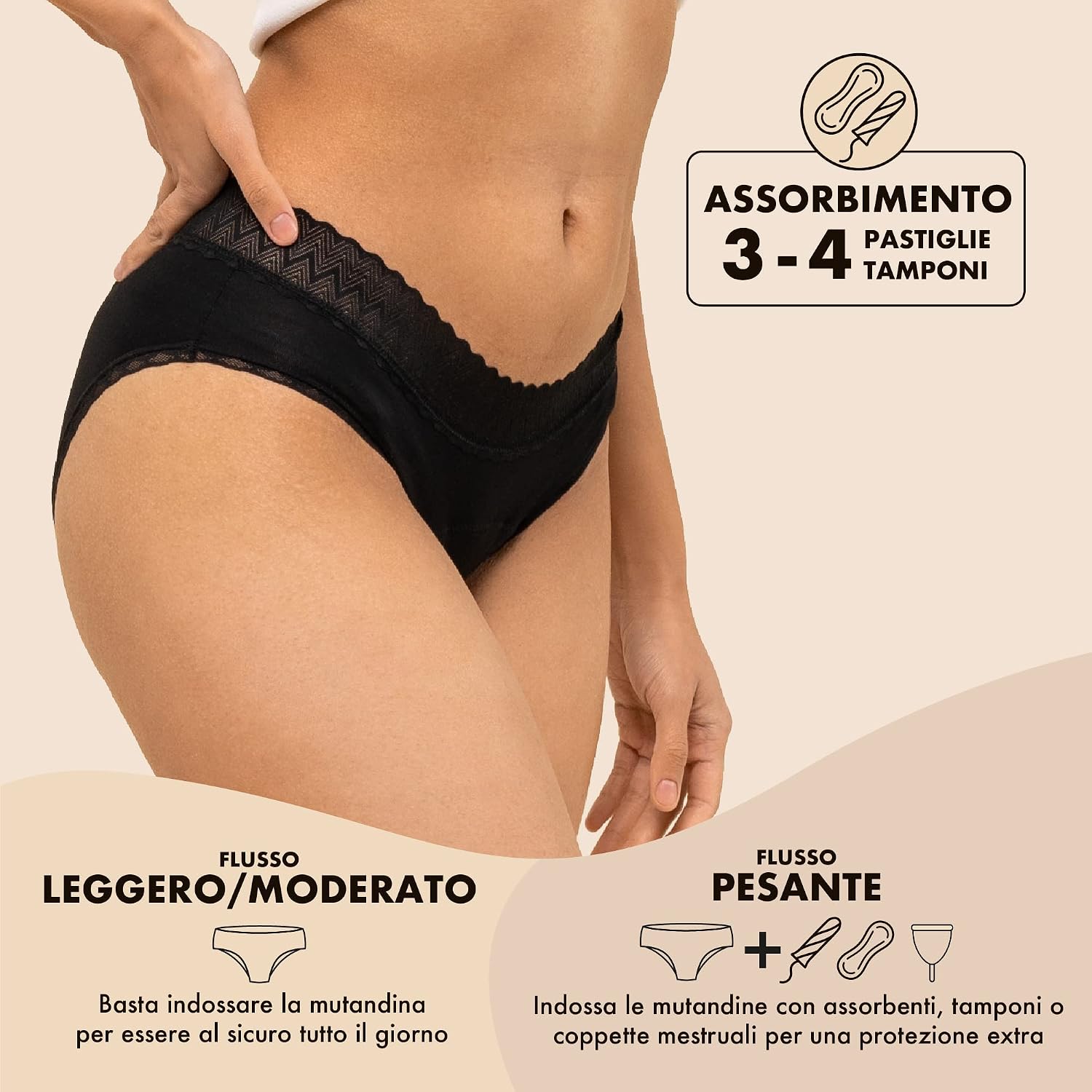 Detalle de ZENAPHYR Culotte Menstruelle Underwear Donna (Pacco da 3)