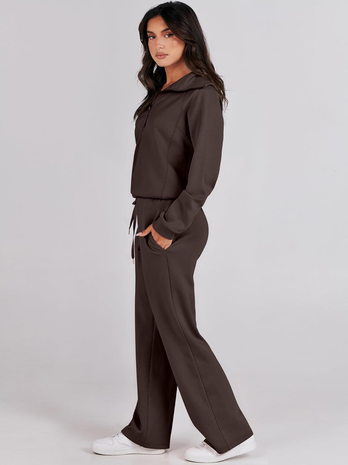 Thumbnail 2 de ANRABESS Two-Piece Autumn women's set: oversized half-zip top + wide-leg pants