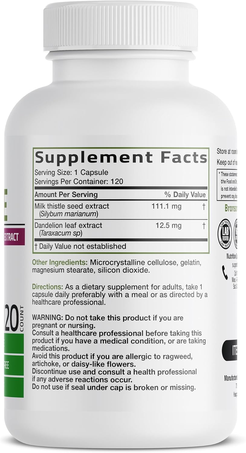 Detalle 2 de Bronson 792B Milk Thistle and Dandelion Capsules, 120 Count