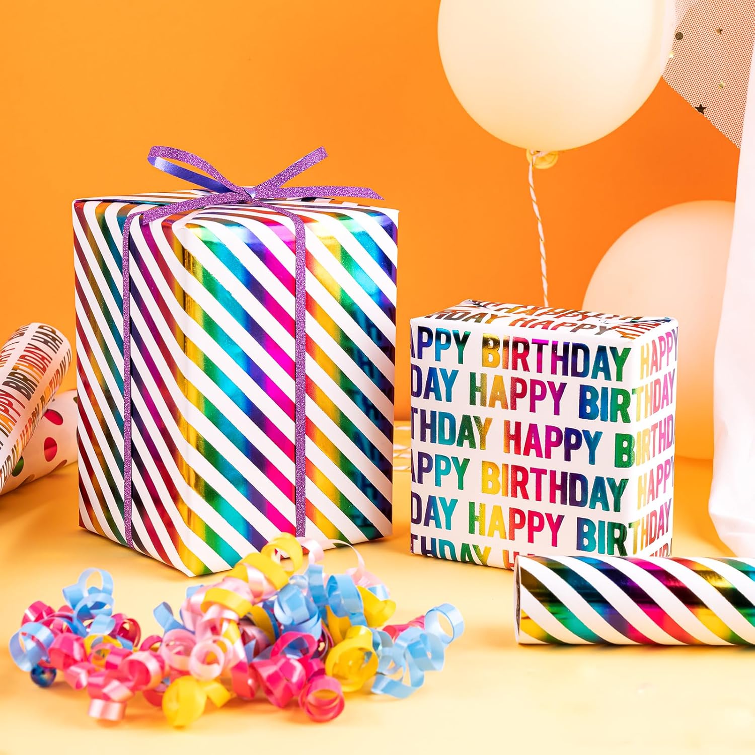 Detalle 2 de Wrapaholic Birthday Wrapping Paper Roll – Mini Roll, 3 Rolls, 17 in x 120 in per roll, Colorful Foil Design