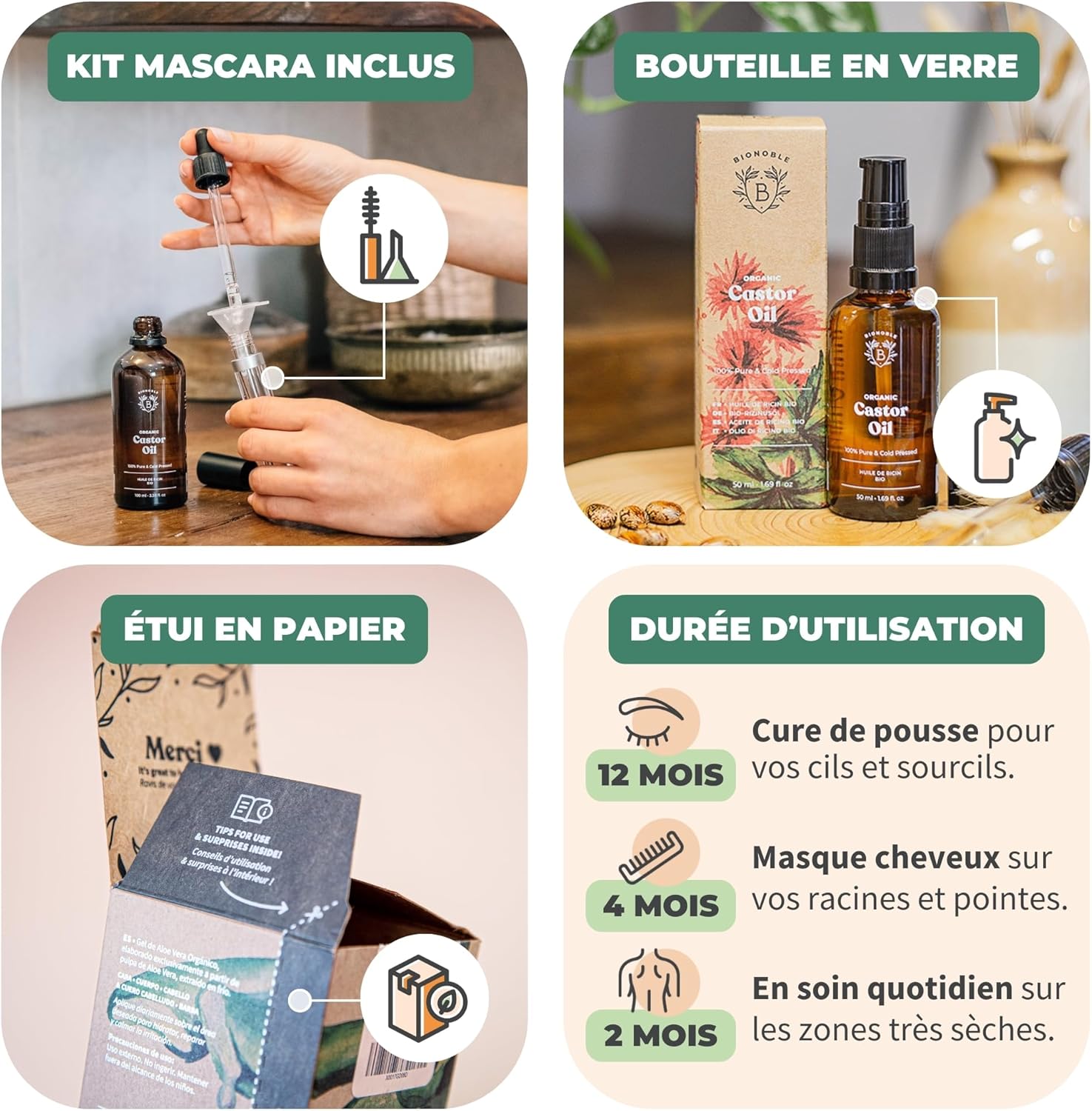 Thumbnail 3 de BIONOBLE Huile de Ricin Bio Pressée à Froid + Kit Mascara – 50 ml