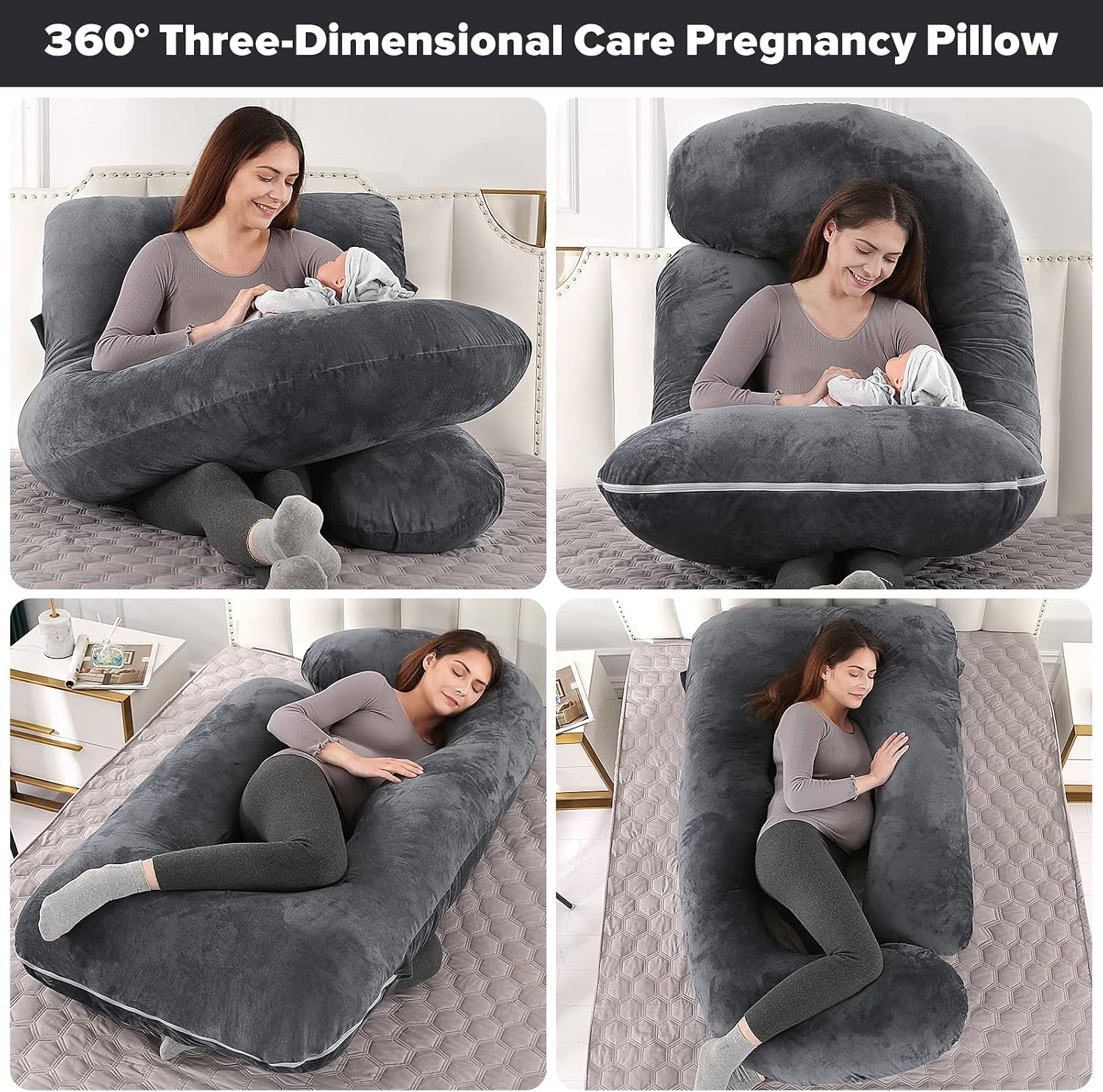 Detalle de Elover 57-Inch U-Shaped Pregnancy Pillow with Removable Velvet Cover