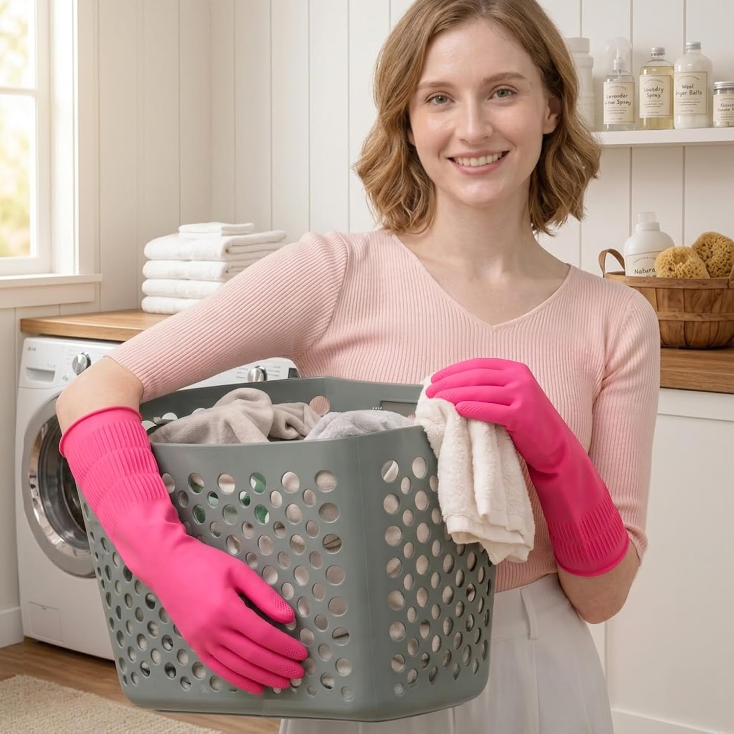 Detalle de Gennethly Rubber Dishwashing Gloves — Reusable, Long Cuff for Kitchen Cleaning