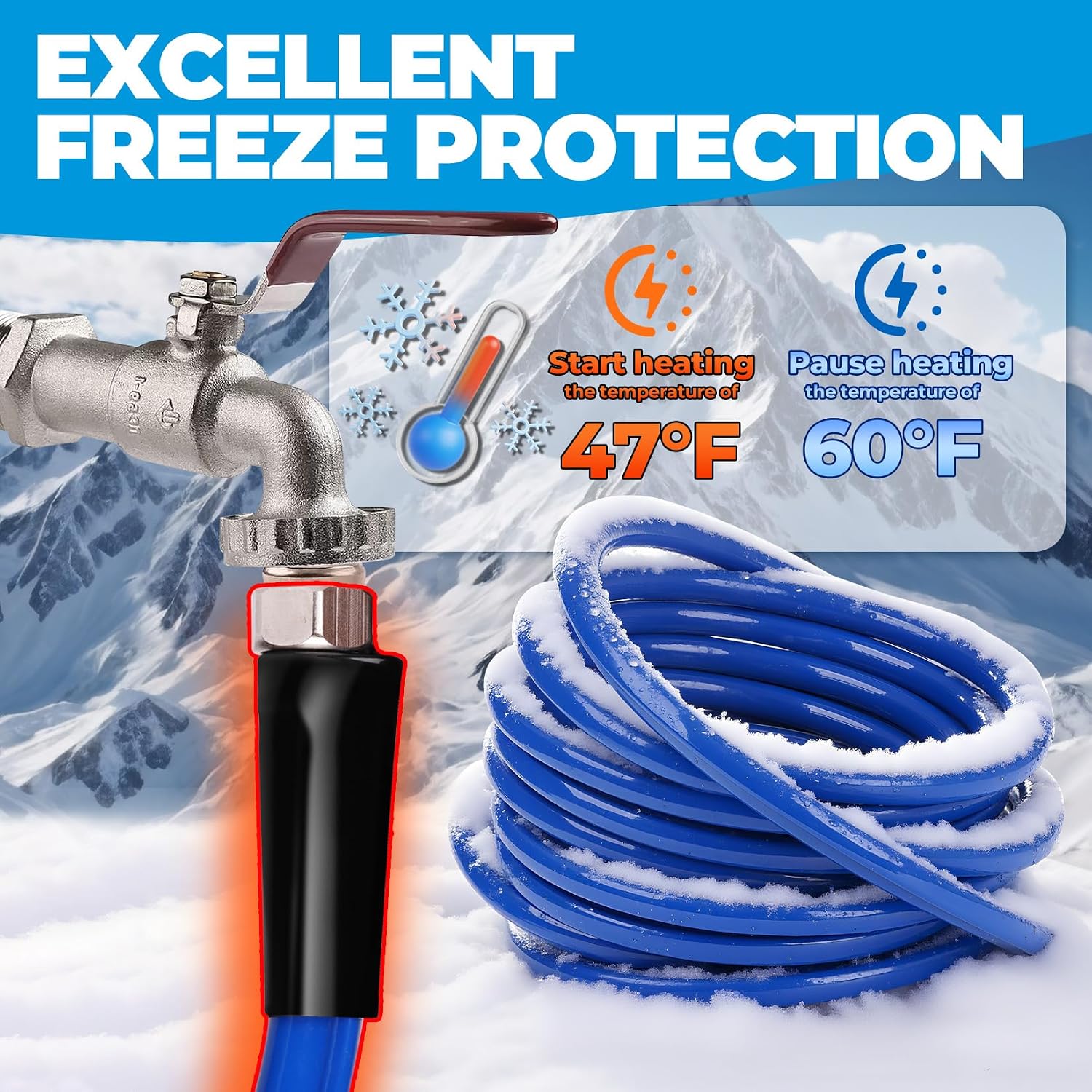 Thumbnail 2 de Bipeoo 75-Foot Heated Water Hose, -45°F Freeze Protection, Lead- and BPA-Free
