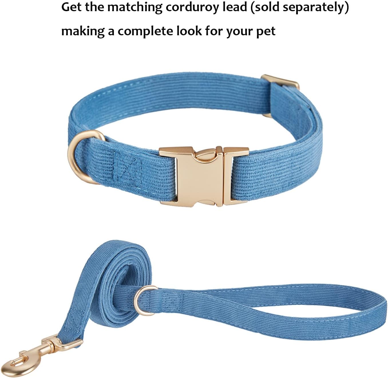 Thumbnail 6 de Petiry Soft Dog Collar with Safety Metal Buckle – Adjustable Corduroy Collar for Large Dogs (Blue, 40–66 cm)