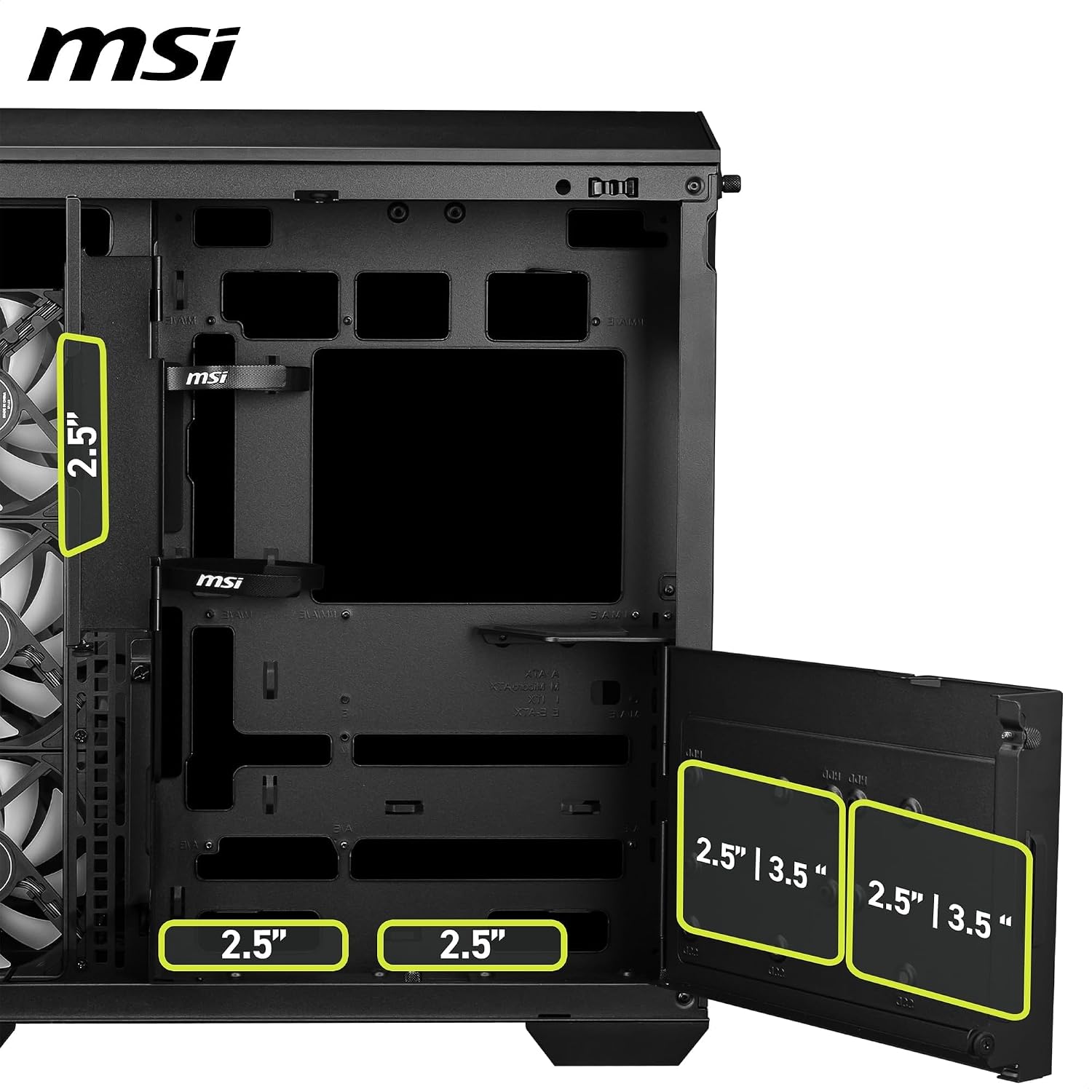 Detalle de MSI MAG PANO 100R PZ: case ATX con montaggio GPU verticale e filtri antipolvere