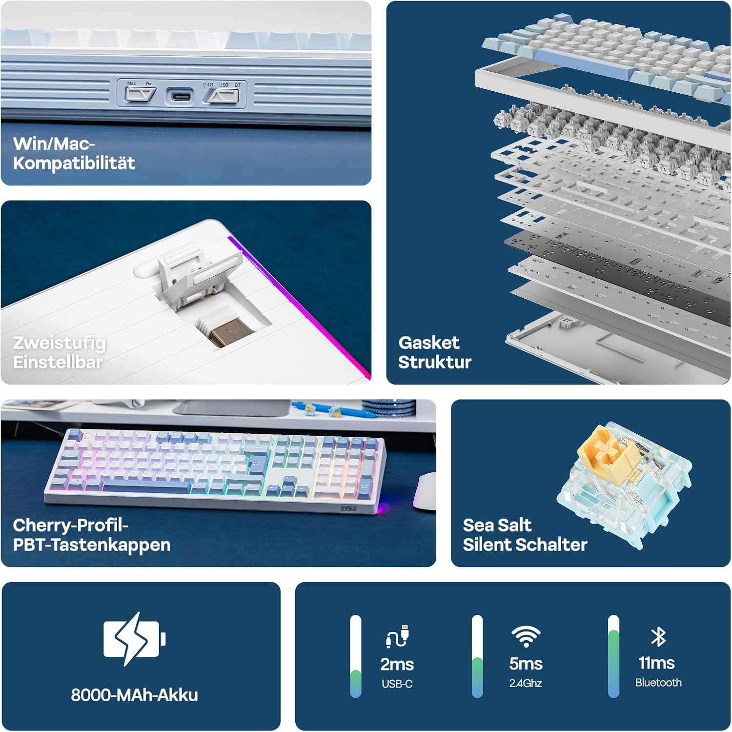 Thumbnail 2 de EPOMAKER TH108 ISO-DE Full-Size Mechanische Tastatur – Deutsches Layout, Kabellos, Hot-Swap