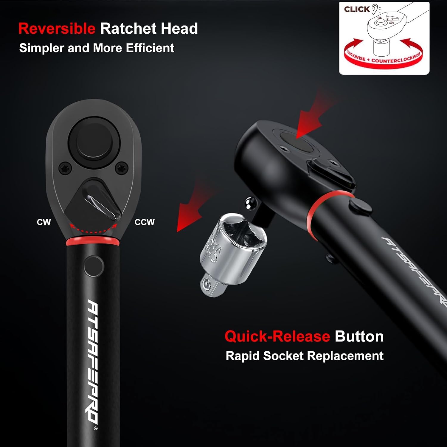 Thumbnail 4 de ATsafepro Bike Torque Wrench Set 1/4 Inch, 3-25Nm — 61-Piece Magnetic Ratchet Screwdriver Kit