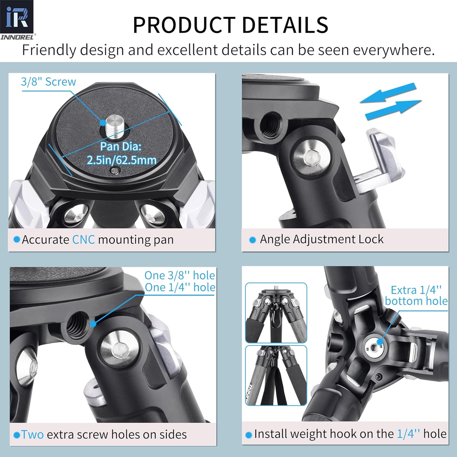 Thumbnail 2 de INNOREL KT324C carbon fibre tripod (without head) — compact travel stand up to 55lb/25kg