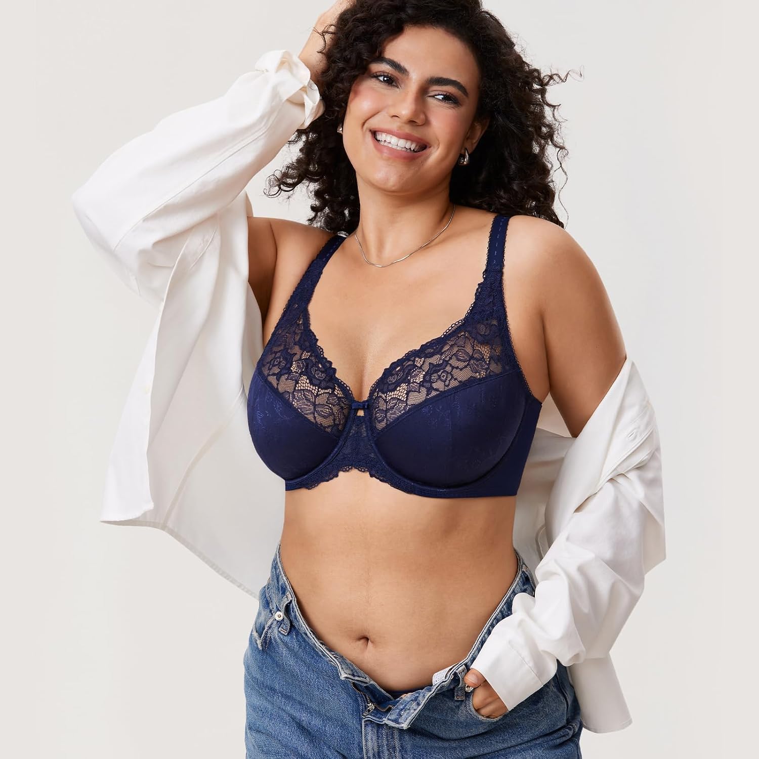 Detalle de DELiMIRA Femme soutien-gorge grande taille minimiseur à armatures et dentelle, bonnets DD et plus